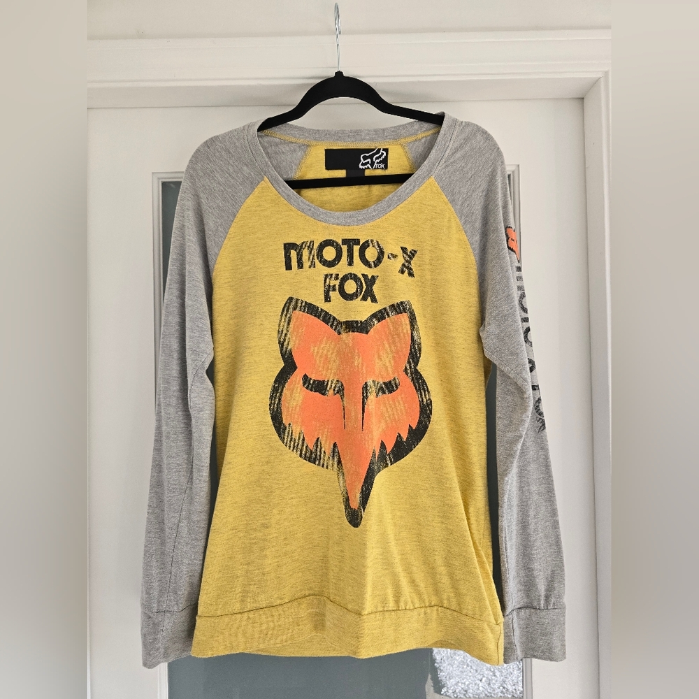 Fox Moto-X Raglan Crewneck Tee in Yellow & Gray